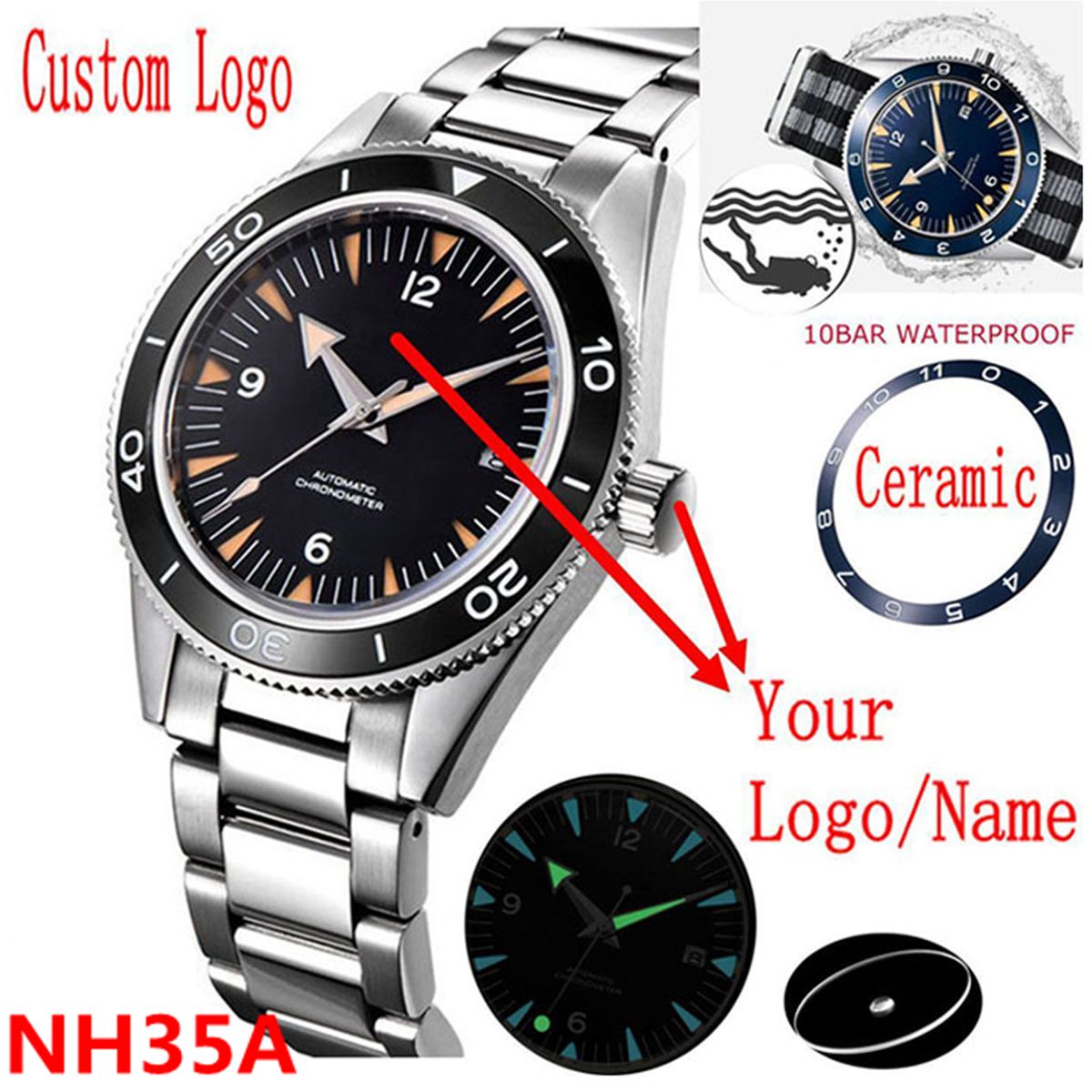 Luxury Watch Uk - Logo personnalisé NH35 mouvement montre 10