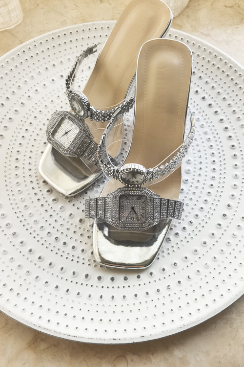 Luxury Watch Diamond - Sandales à talons hauts pour femmes,
