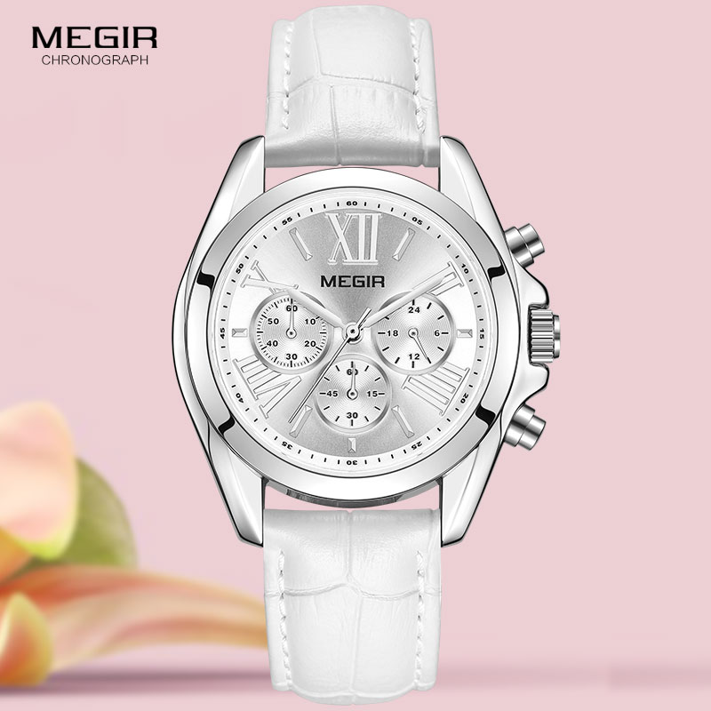 Luxury Watch White - MEGIR2019 – montre-bracelet en cuir de