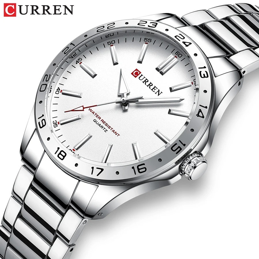 Luxury Watch White - Montre-bracelet pour homme CURREN 8452, argentée,